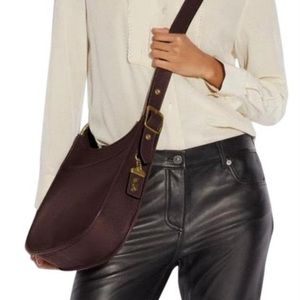 Coach 1941 Saddle Brown Antique Gold Pebbled Leather Cross Body Bag purse AUTH